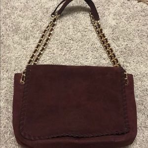 Suede Tory Burch bag in beautiful maroon color!